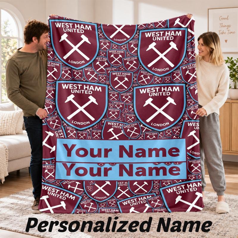 Benutzerdefinierter Name West Ham United Flanell-Kuscheldecke Personalisierter Text Weiche Decke Bett Sofa Geschenk