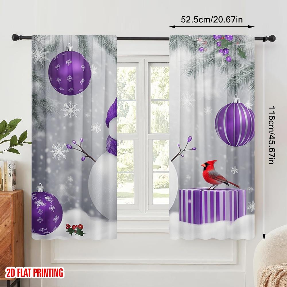 2 Stück, 2D-Flachdruck Lichtfilternde Vorhänge Niedlicher Schneemann Lila Ornamente_a (2) Vielseitiges, strapazierfähiges Polyester (ohne Stange)