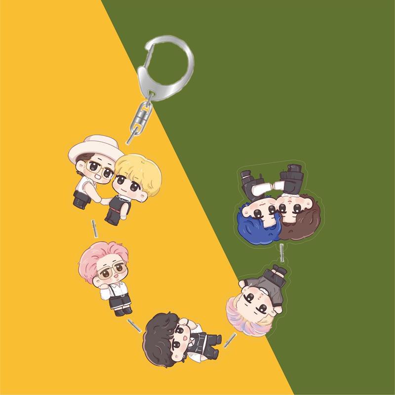 BTS Cute Cartoon Acrylic Chain Keychain, Bangtan Boys Multi-Figure Beaded Charm, Kpop ARMY Fans Bag Accessory