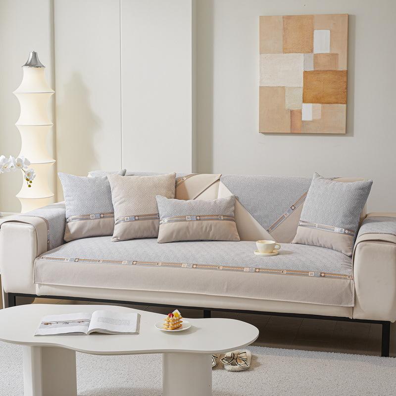 Chenille Sofa Cushion Two-Colour Splicing Sofa Cushion Backrest Towel Four Seasons Universal Sofa Cushion Non-Slip Couch Cover