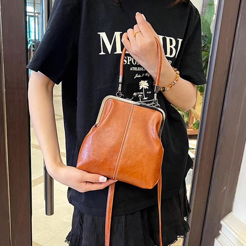 Vintage PU Leather Inspired Mini Shoulder Bag for Women Beige with Golden Buckle Closure Adjustable Strap Stylish Small Crossbody Bag AVE