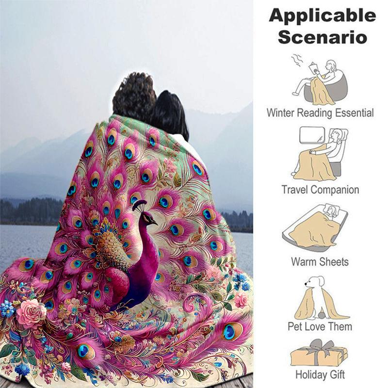 1pc Pink Peacock with Open Tail Blanket Soft Throw for Room Decor, Perfect Gift for and , Living Room .K073
