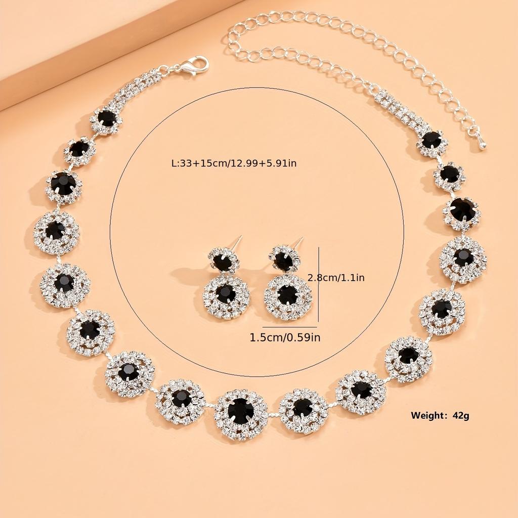 1 pair Earrings Plus 1pc Necklace Elegant Jewelry Set Inlaid Rhinestone Dainty Jewelry, Perfect Festival Gift For Women