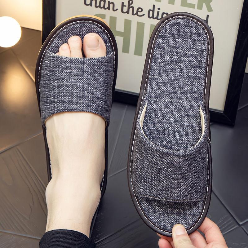 Summer linen slippers men's home indoor soft bottom floor non-slip breathable home fabric cool slippers women's summer