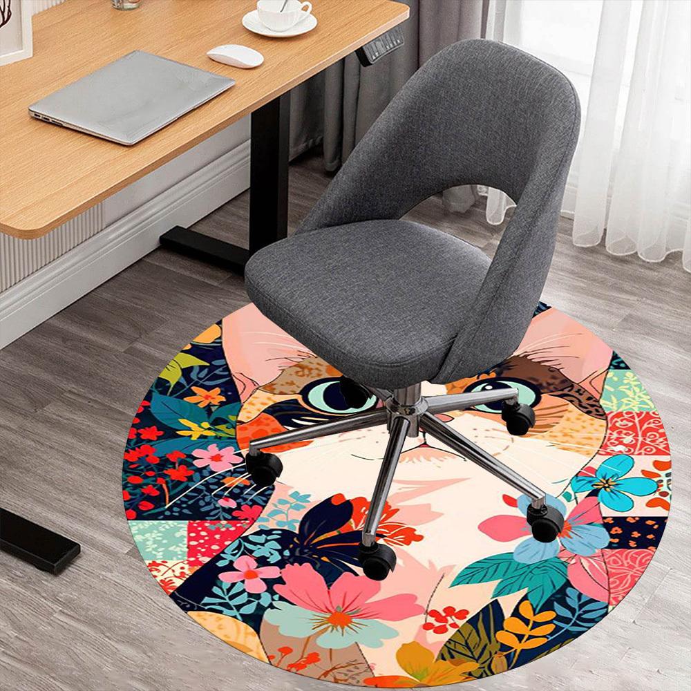 

1pc cat flowers Round Chair mat Area Rug - Non-Slip, Floor Mat for Office, Bedroom, and Indoor Decor -100927 80cm by 80cm