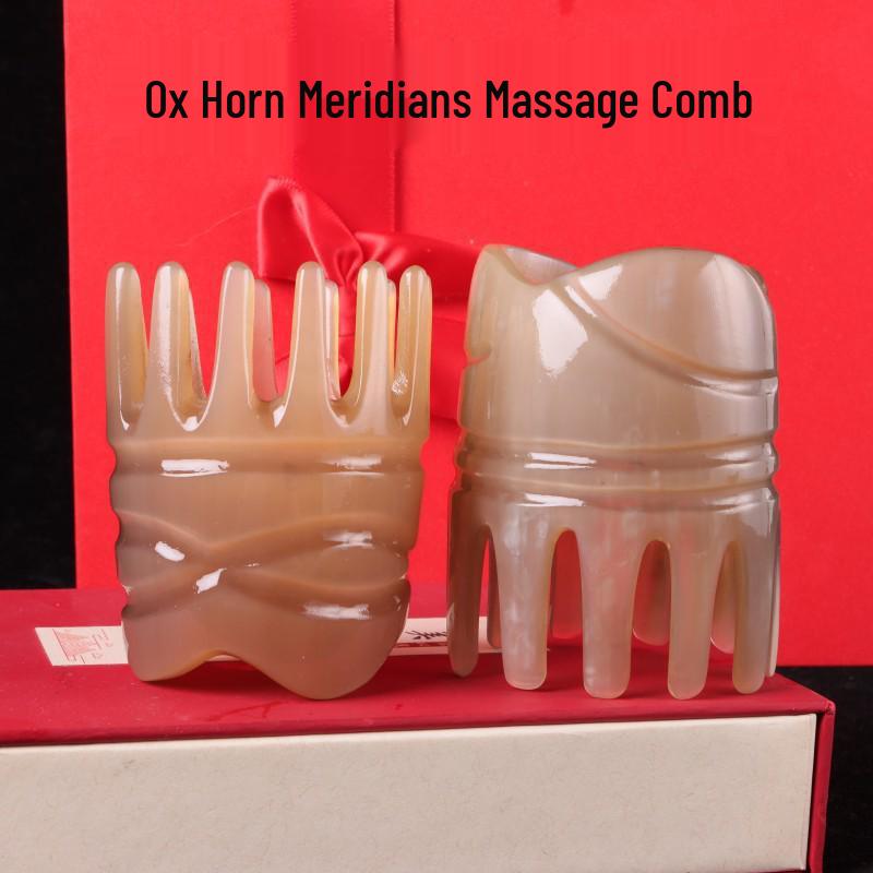 Ox Horn Shampoo and Massage Comb: Wide, Dense Teeth for Meridian Therapy.
