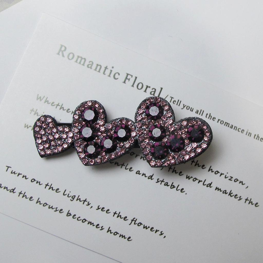 Korean Style Rhinestone Heart Bow Hair Clip for Women