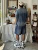 [CHANGE WELL] Men's 2025AW Faded Look Fashion Casual Autumn Clothing [Washed Finish] Big Silhouette Knit Half Pants (INDIGO, XL)