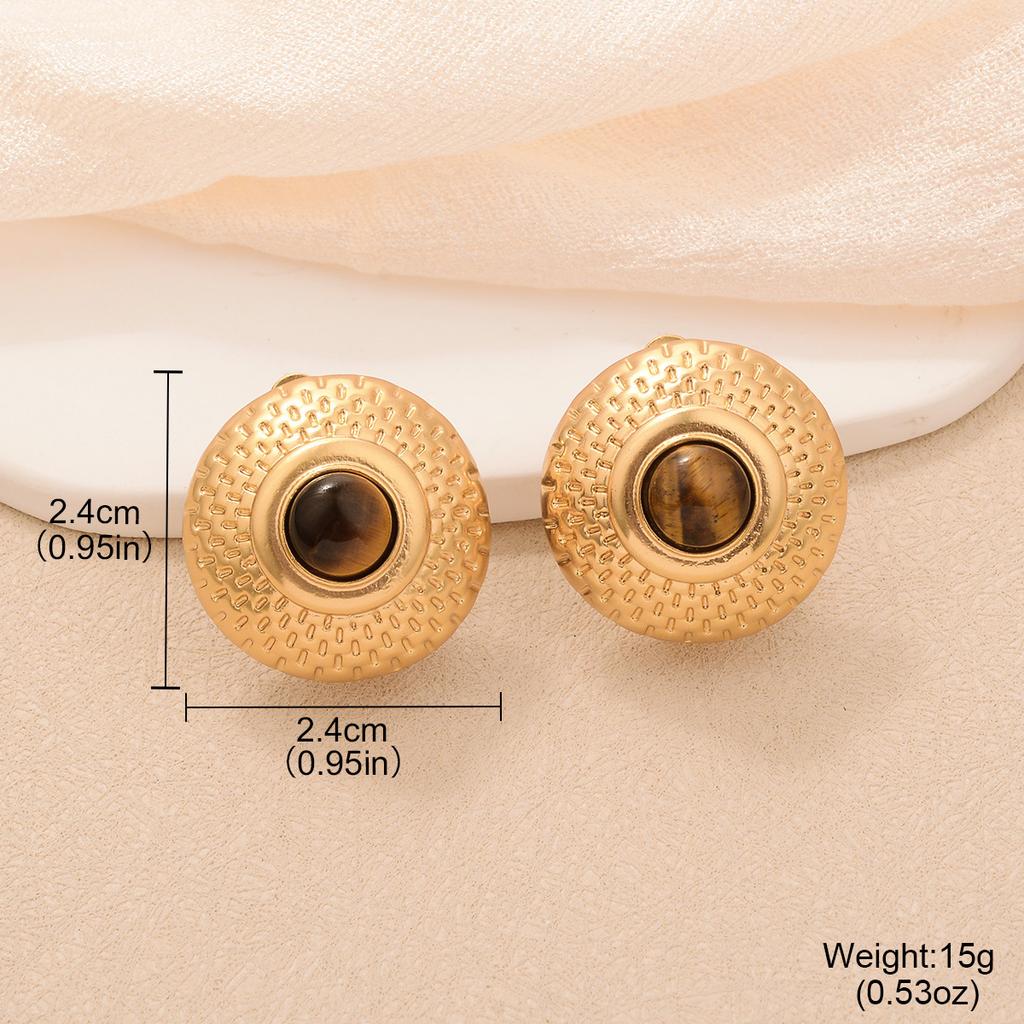 Maillard enamel color big flower stud earrings vintage copper plated medieval gold earrings tiger eye series texture earrings
