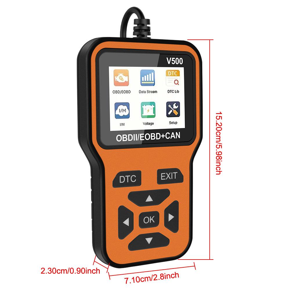 V500 Code Reader Read Vehicle Information Check Engine System Car OBD2 Diagnostic Tools OBD II Scanner Battery Tester Fault Code Clear Universal