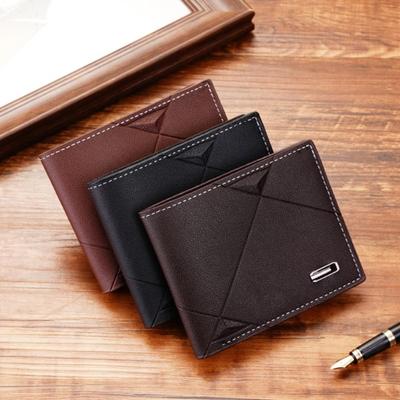 Portefeuille Homme Simili Cuir Motif Géométrique Mince Grande Capacité Pliable Portable Multi Poches Résistant à l'usure Couleur Unie Porte-Cartes Changements