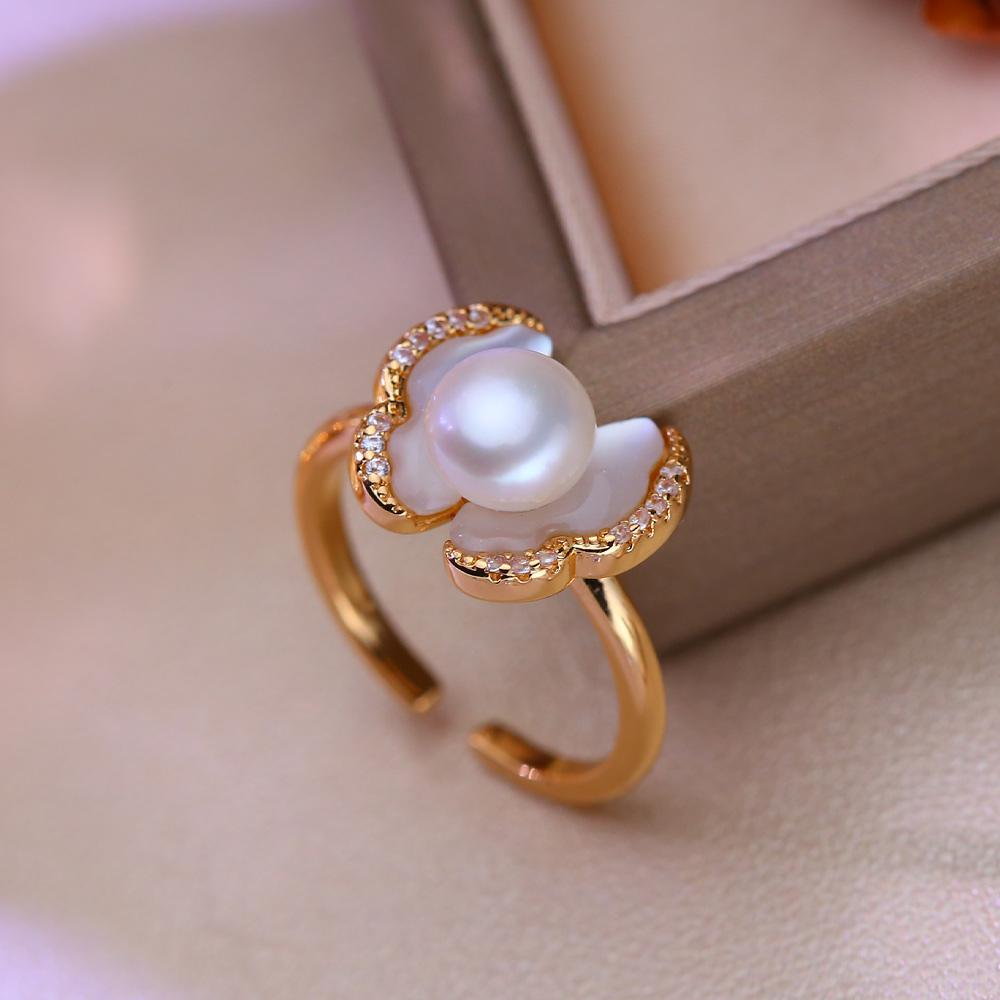 seniko Doğal tatlı su incisi yüzükler kadınlar için moda kadın kübik zirkonya CZ çiçek yüzük inci takı ayarlanabilir yüzük