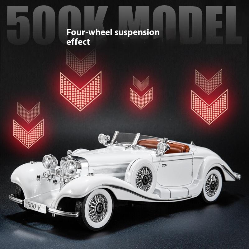 1/18 Benz Retro Car 500K Alloy Car Model, Simulated Sound and Light Vintage Car Children's Toys, Boys Gift Collection Ornaments
