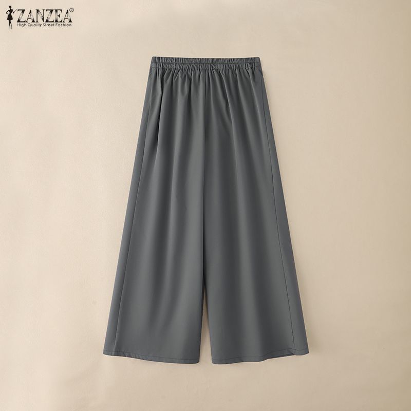ZANZEA Lässige, einfarbige, lockere Hose mit weitem Bein für Damen