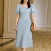 ZANZEA Robe Plissée d'Été à Manches Courtes et Col Carré Décontracté pour Femme