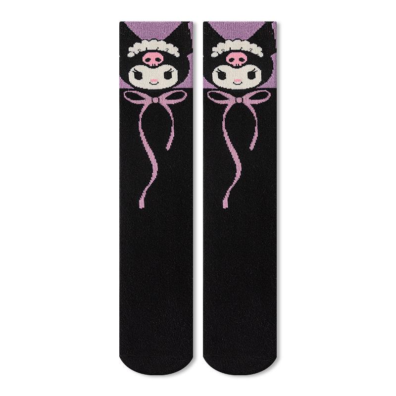 Children's Kuromi Cotton Knee-High Socks: Cartoon Calf Socks for Girls, Korean Style, Spring/Autumn, Mid-Calf.