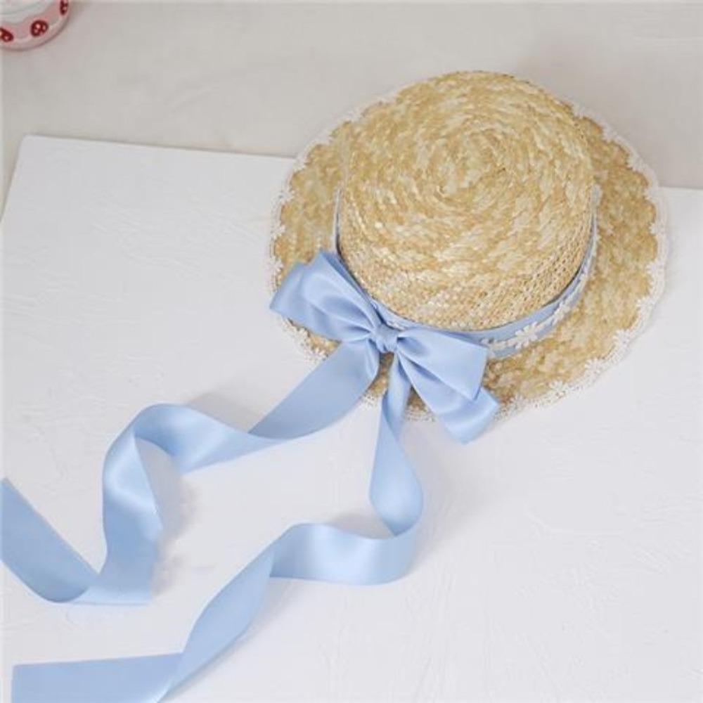 

Солом яний капелюх із широкими полями Рибацький капелюх Елегантний сонцезахисний козирок для дівчаток світло-синій колір