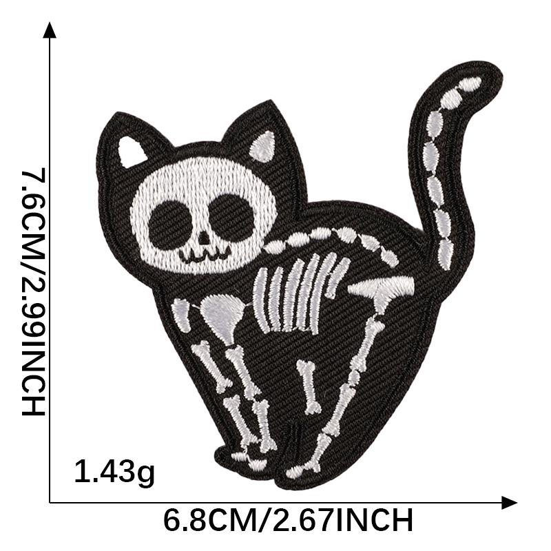 Patch Brodé Chat Squelette d'Halloween - Accessoire Vêtement DIY