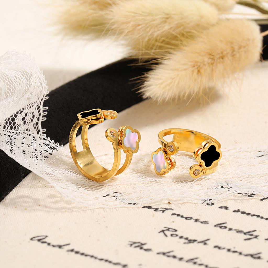 Light Luxury Fashion Four-Leaf Clover Ring Fashion Personality Opening Adjustable Titanium Steel Finger Ring