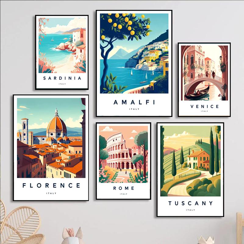 Florencija Italija Spaudinys Europa Kelionės Plakatas Roma Miestas Positano Plakatai Toskana Drobės Tapyba Sardinija Sienos Menas Biuras Namų Dekoras