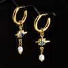Golden Exquisite Sword Cross Star Hoops Earring Fashion Natural Shell Stainless Steel Earrings For Women Men Accessories Jewelry