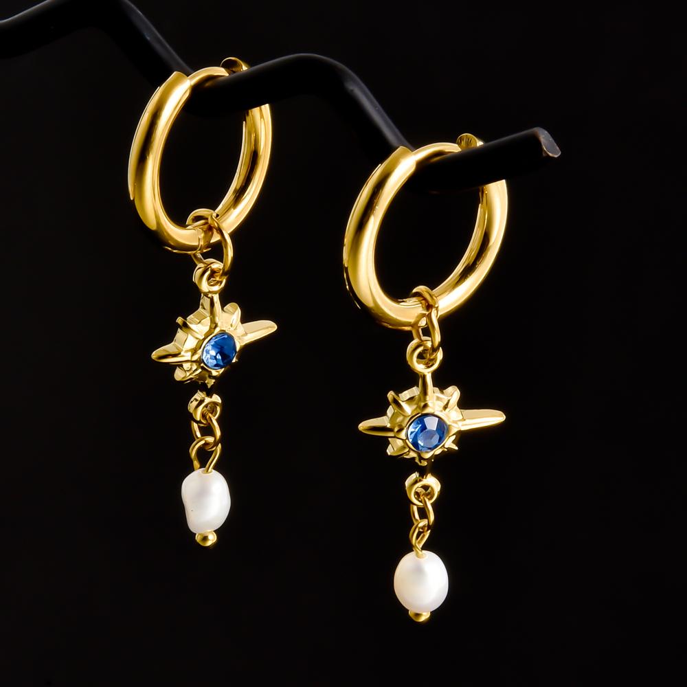 Golden Exquisite Sword Cross Star Hoops Earring Fashion Natural Shell Stainless Steel Earrings For Women Men Accessories Jewelry