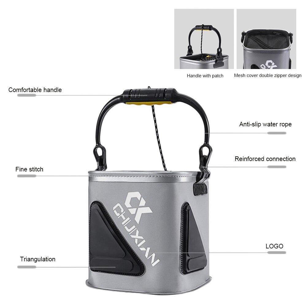 Outdoor Fishing Bucket EVA Thick Live Fish Bucket Foldable Fishing Bait Bucket with Rope/Handle Fishing Accessories