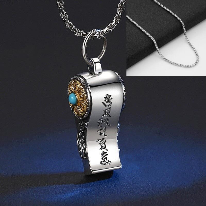 Retro Men's and Women's Necklaces, Pendants, Whistles Can Be Blown S925 Sterling Silver, New Rotatable Six-character Mantra Personalized Thai Silver