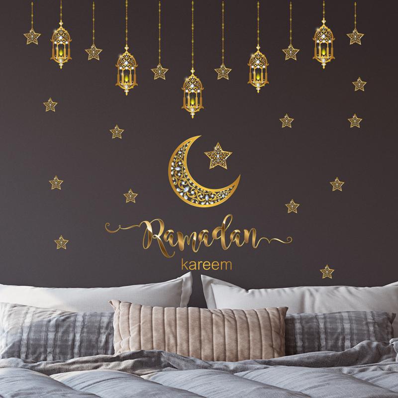 2025 Ramadan Mubarak Window Sticker EID Mubarak Moon Star Wall Stickers for Home Decoration Islamic Muslim Party Supplies Gifts