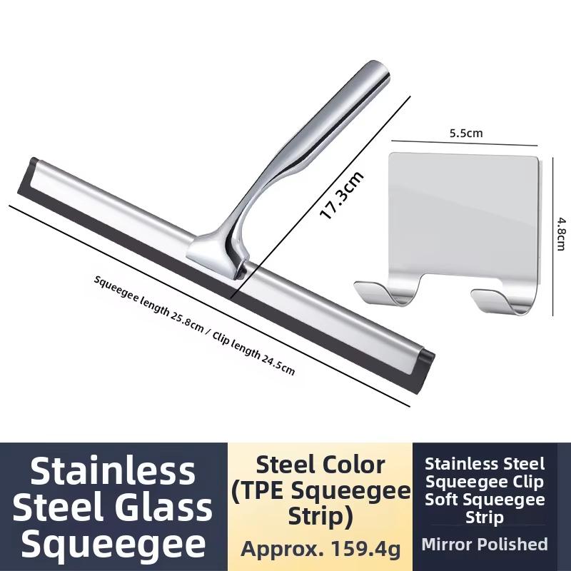 1 Stainless Steel Scraper With Silicone Blade Includes Replacement Scraper Strip And Hook - A versatile Cleaning Tool For Bathro