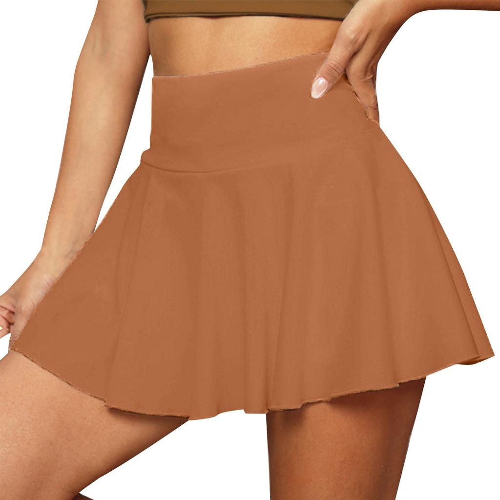 Women's Casual High Waist Color Short Half Skirt Sports Skirt Pleated Skirt
