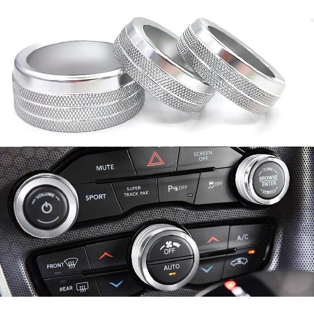 Auprite Climate Control Knob Covers for Challenger Accessories 2015- 2024, for Dodge Charger 2015- 2024, for Dodge Chrysler 300/300s 2015-2024,3Pcs серебряный