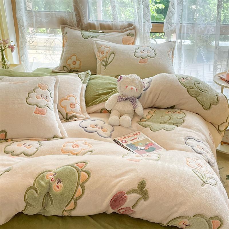 Winter Thickened Milk Fleece Bed Four-piece Set Flannel Warm Bed Sheet Quilt Cover Set