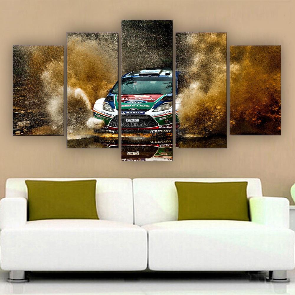 5 Panel Racing Car Fly Sand Modern HD Modular Poster Printed Painting Canvas Home Room Decor Office Wall Art Pictures No Frame