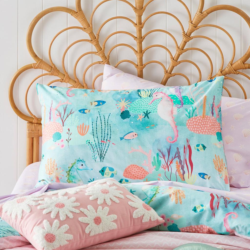 Eahphy 100% Algodón Natural Ama Nuestro Mar Juego de Funda Nórdica Reversible, Ropa de Cama Caballo de Mar Juego Individual y Queen, Juego de Funda de Colcha para Niñas