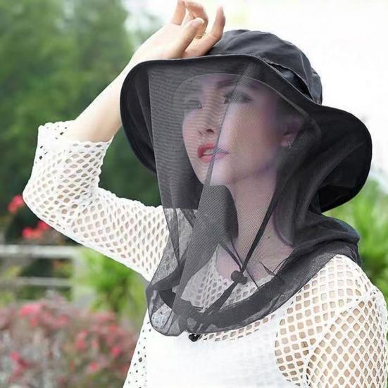 Mosquito Head Net Hat Sun Protection Bucket Hat with Hidden Net Mesh Foldable Fly Protection Netting Hat for Outdoor Fishing Hiking