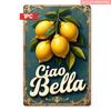 2D Flat, 2D Flat - This Is a 2D Vintage Metal Sign Featuring a Flat Design with a Single Piece Showcasing The Italian Phrase 'Ciao Bella' Along with L