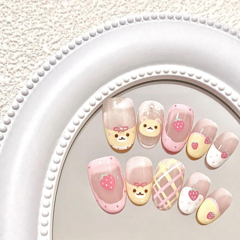 Blush French Cat Eye Princess Bow Nails - Handmade Wearable Nail Art