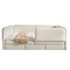 Letto imbottito per bambini 140 x 200 cm con protezione perimetrale e angoli arrotondati, con cassetto contenitore, tessuto in velluto beige (Senza materasso)