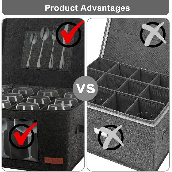 2 Pack Wine Glass Storage Box with Dividers, Stemware Storage Containers for Packing and Moving, China Storage Containers Box for 12 Crystal