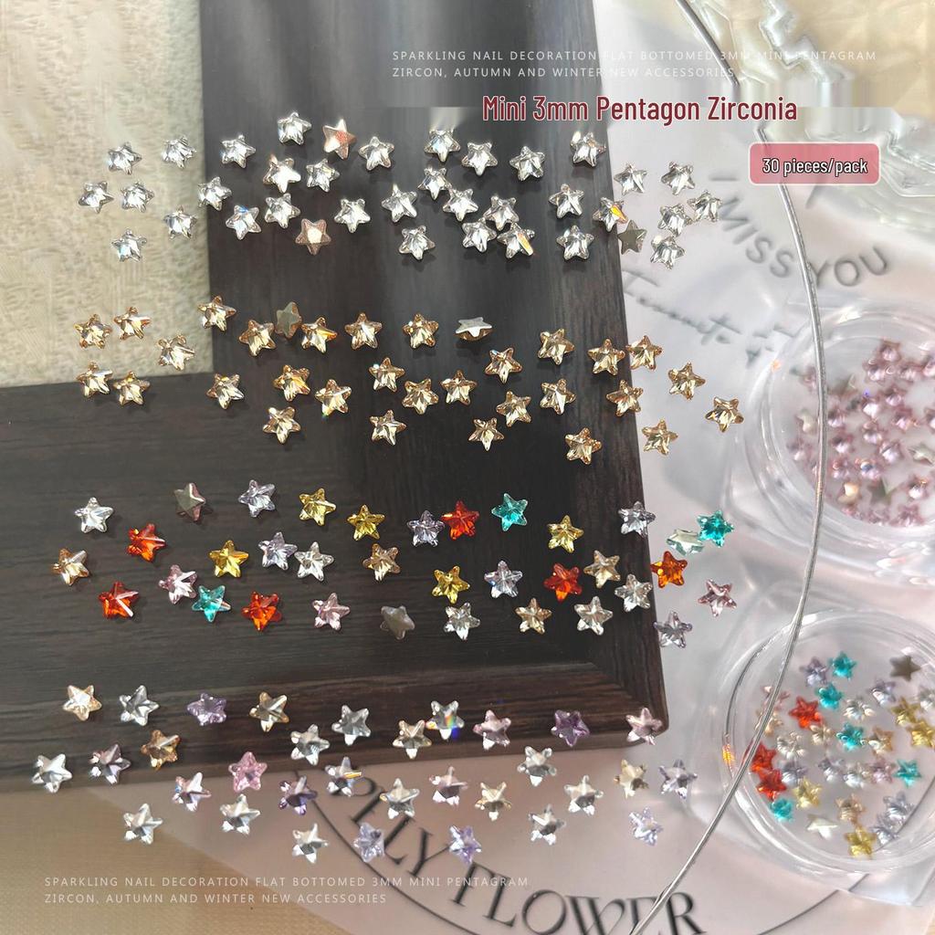 3mm Pentagram Zirconia Nail Art Decorations: Super Sparkling Christmas Stars, Flat Back Rhinestones, DIY Press-On Nail Accessories