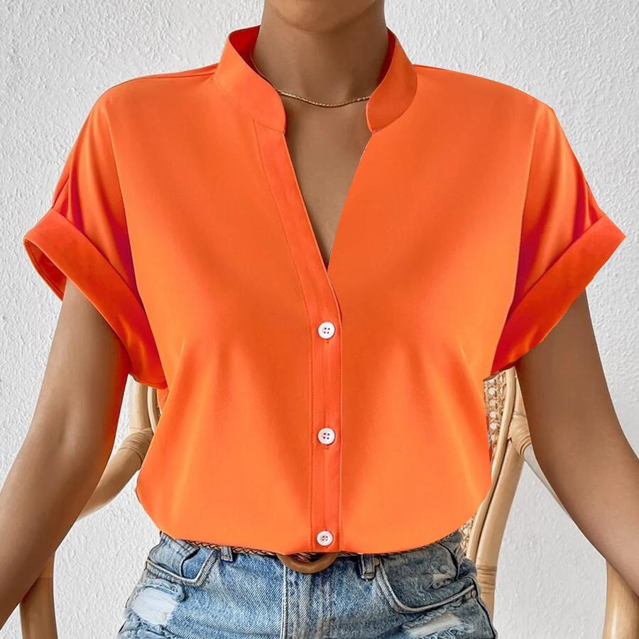 YYFS Women's Fashion Casual Summer Solid Color Print Short Sleeve V-Neck Blouses & Shirts