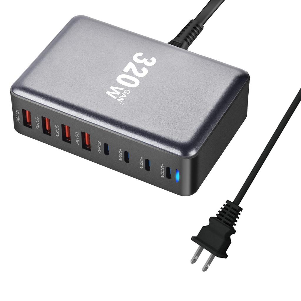 320W GaN nabíječka USB C Rychlá stolní 8portová nabíječka USB typu C PD Rychlé nabíjení 3.0 Rychlá nabíječka USB typu C pro iPhone15 14 Samsung