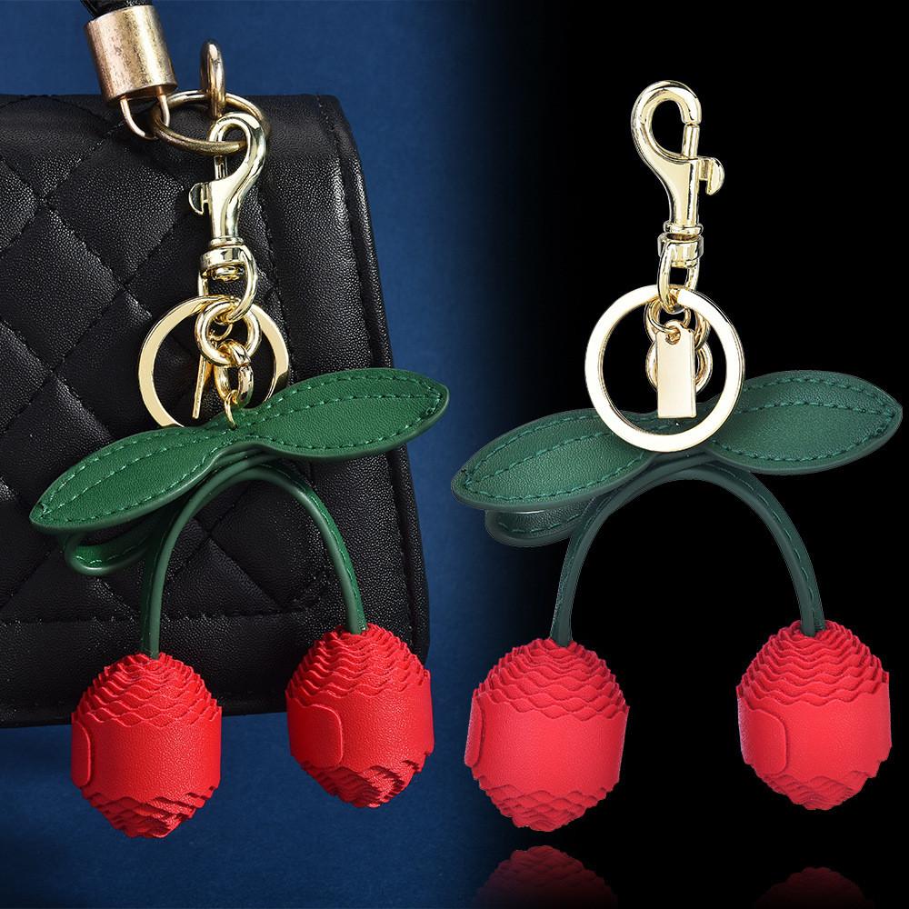 Leather Cherry Keychain With Fruit Pattern For Girls And Handcrafted Style
