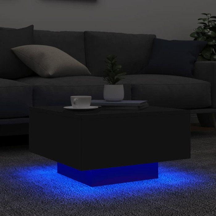 VidaXL Table Basse avec Lumières LED, Table d'Appoint, Bout de Canapé, Meuble de Salon Salle de Séjour, Moderne, Noir Bois 836575