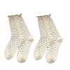 2Pairs Lingge Mid-calf Cotton Socks Heart Ruffle Tube Socks Women Sweet White Socks  Daily