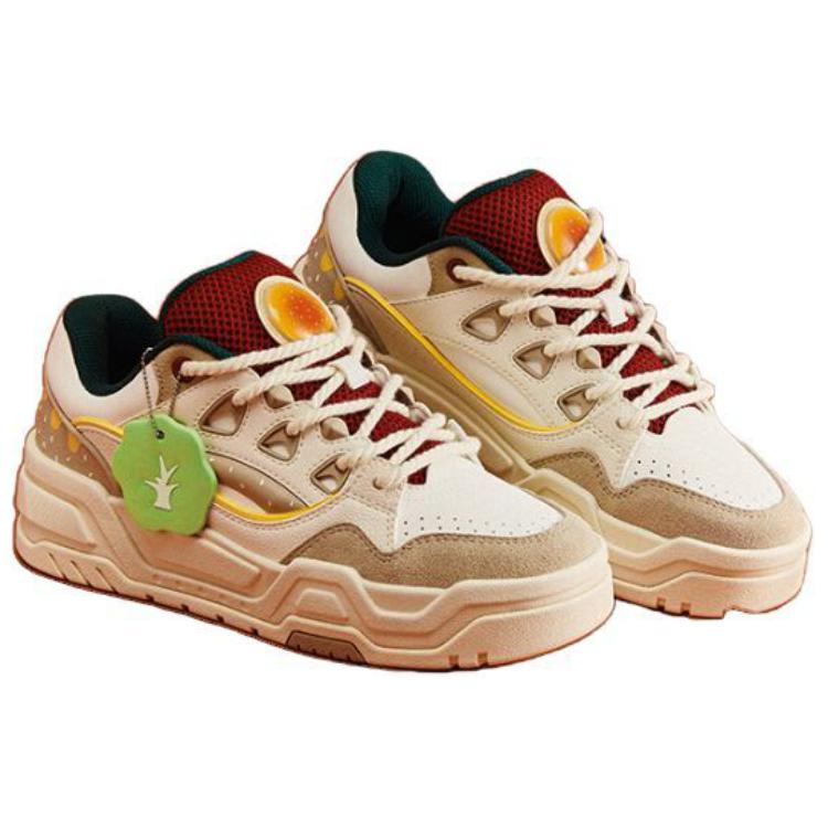 New Anta Micro Sugar 2 Burger Slip-Resistant Lightweight Height Increasing Low-Top Skateboard Shoes Women's White Brown 922448088-6
