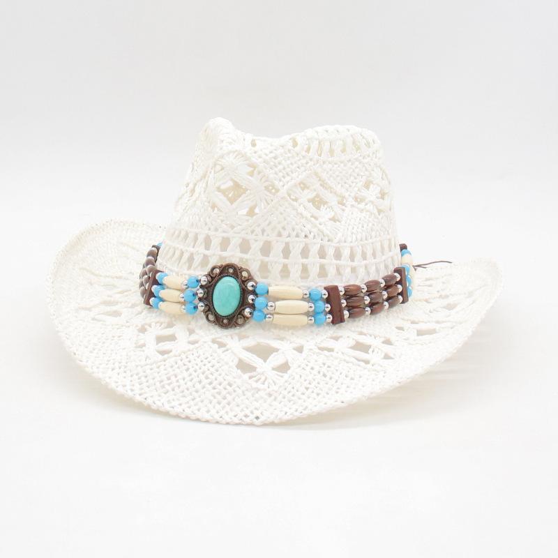 Hand-Woven Breathable Straw Hat, Seaside Warped Edge Foreign Trade Jazz Top Hat, Cool American Spring And Summer New Hollow Cowboy Hat