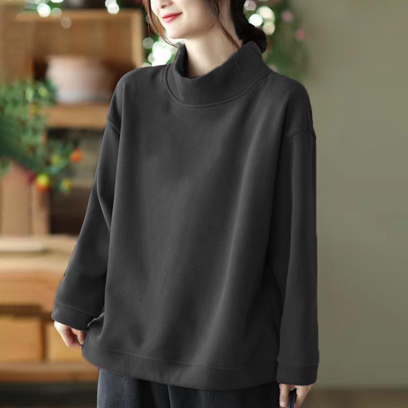 Autumn Winter Plus Velvet Thick New High Neck Long Sleeved Base Shirt Women's Loose Top Plus Size Fat MM Casual Sweatshirt