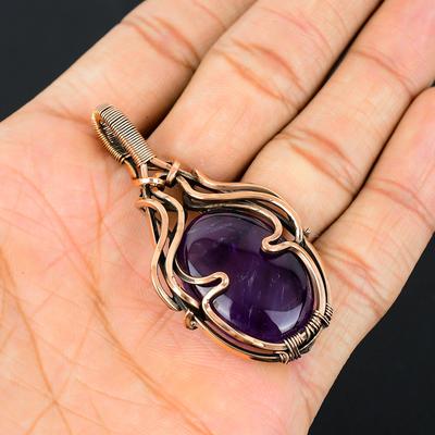 Amethyst Edelstein Handgefertigter Anhänger aus reinem Kupferdraht umwickelt Schmuck für Frauen
